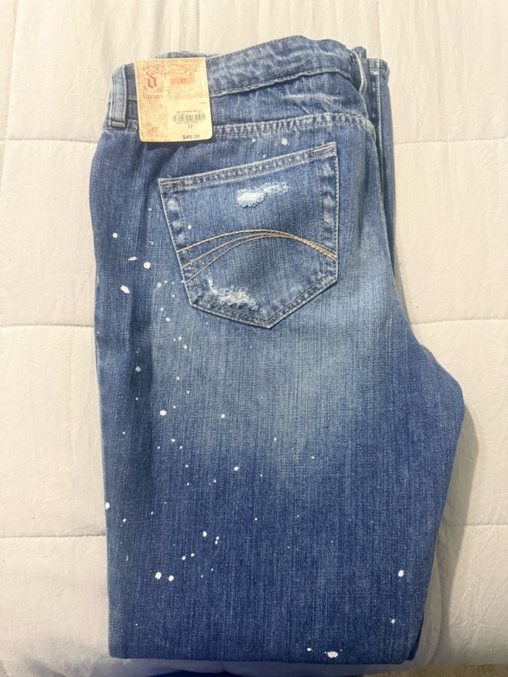 Decree Blue Straight-Leg Jeans with White Paint Splatter Accent